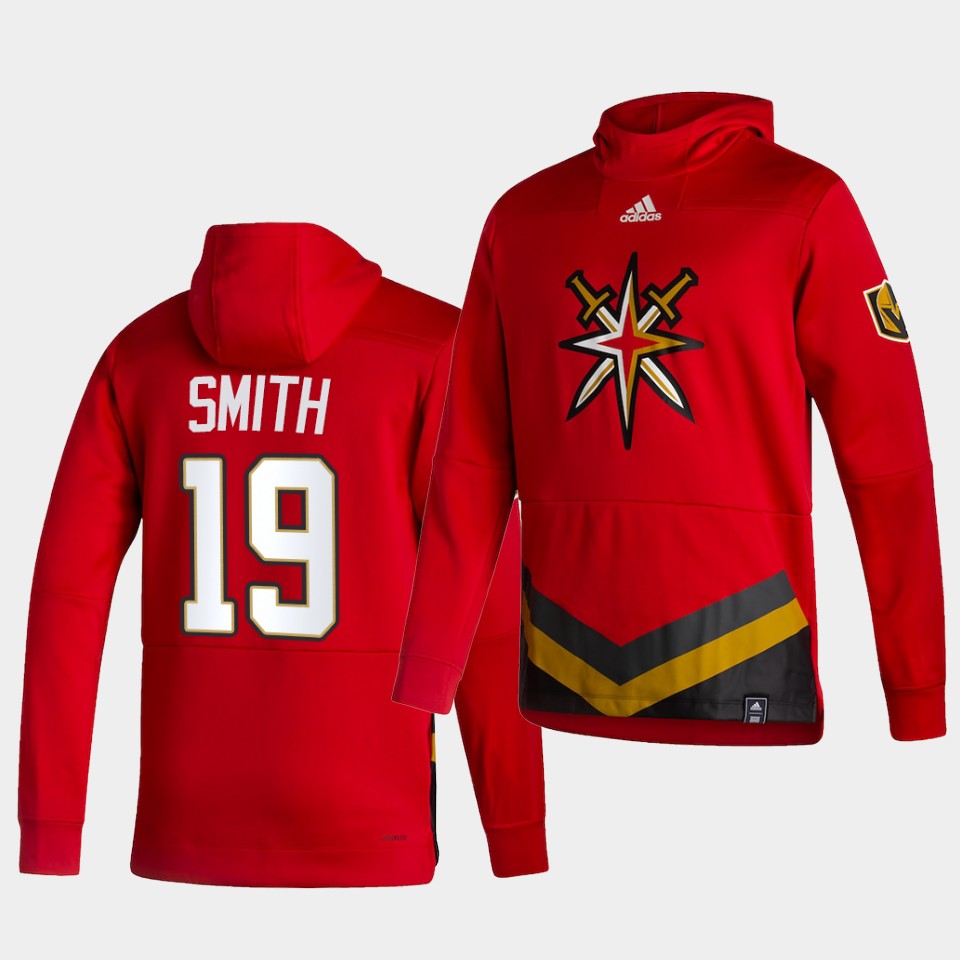 Men Vegas Golden Knights #19 Smith Red NHL 2021 Adidas Pullover Hoodie Jersey